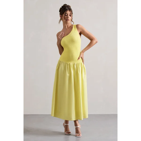 Sorbet | Robe longue plissée asymétrique en popeline citron