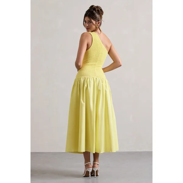 Sorbet | Robe longue plissée asymétrique en popeline citron