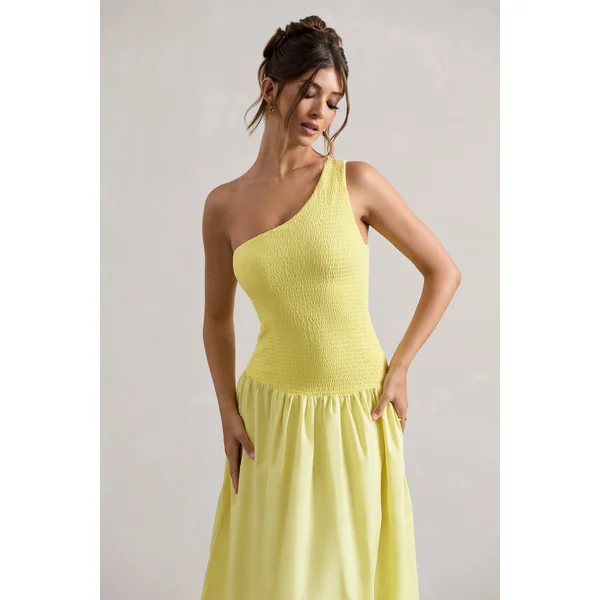 Sorbet | Robe longue plissée asymétrique en popeline citron