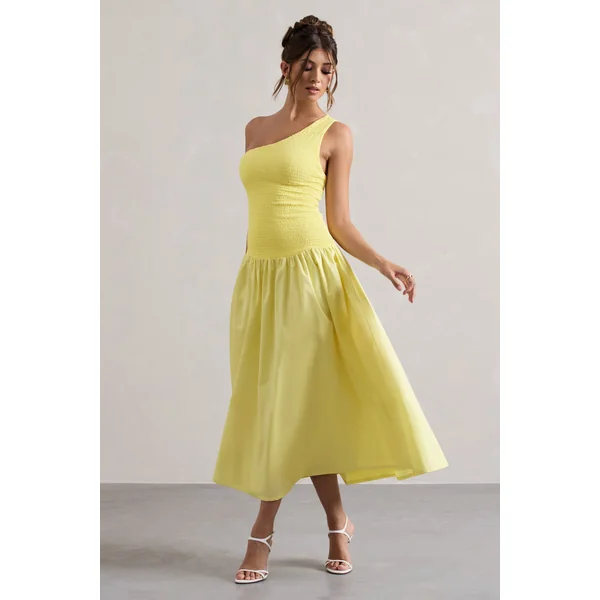 Sorbet | Robe longue plissée asymétrique en popeline citron