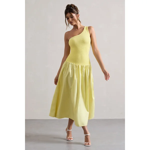 Sorbet | Robe longue plissée asymétrique en popeline citron