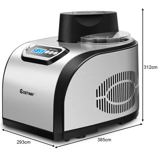 Sorbetière Machine à Glace 1,5 L en Acier Inoxydable avec Affichage LED