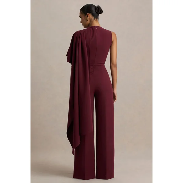 Sorenia | Combinaison bordeaux à col haut et manche cape unique