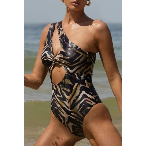 Sozzani | Maillot de bain à imprimé zèbre avec découpe asymétrique