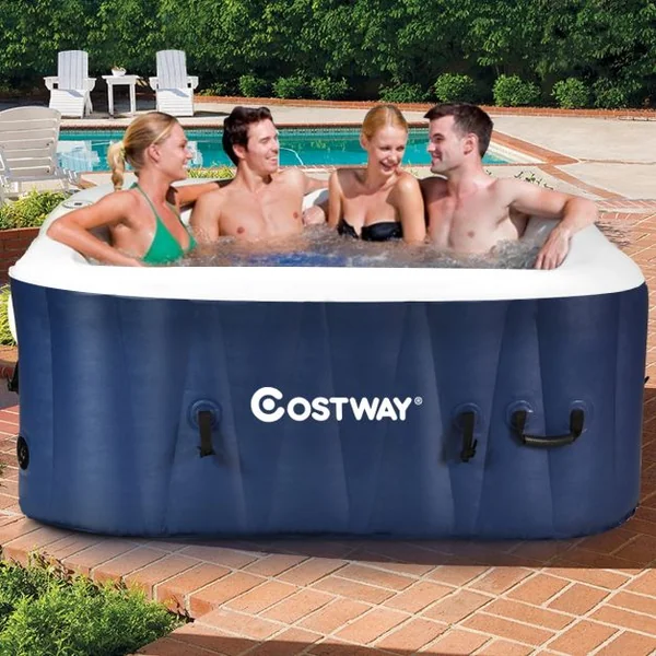Spa Gonflable 1800w Carré 558l pour 4 Personnes 220v-240v Gonflage Automatique Chauffage Accessoires 154x154x65cm Bleu