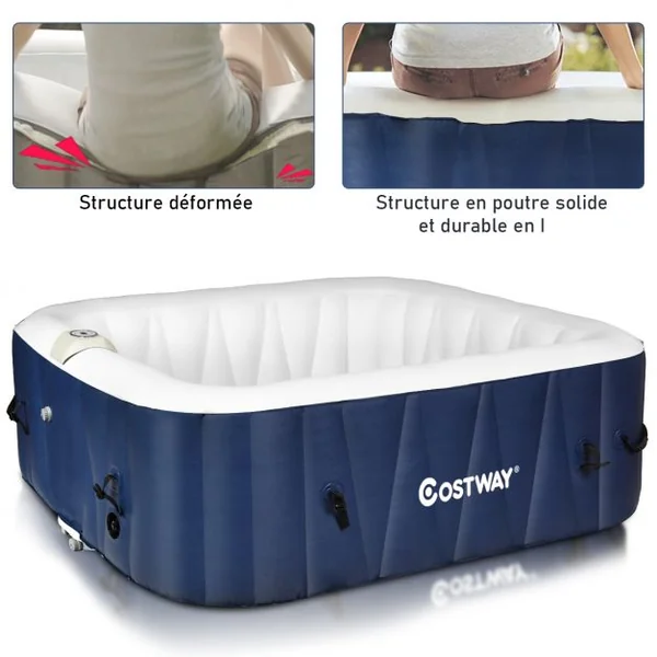 Spa Gonflable Carré 900l pour 6 Personnes 220v-240v Gonflage Automatique 1800w en Pvc Pp Abs 185x185x65cm Bleu
