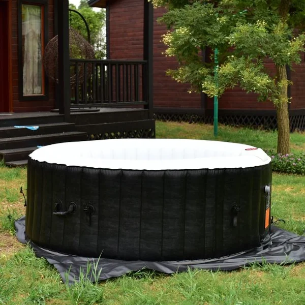 Spa Gonflable Rond 800 Litres à Bulles 4 places avec cartouche tuyau couverture sol kit réparation Noir/Blanc 180*180*65 cm