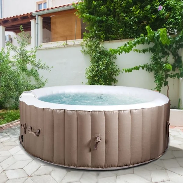 Spa Gonflable Rond 800l pour 4 Personnes 220v-240v Gonflage Automatique 1800w en Pvc Pp Abs 180x180x65cm Beige