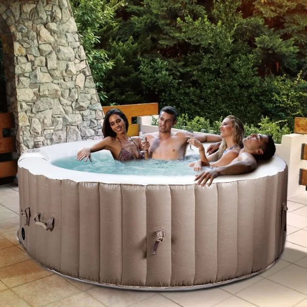Spa Gonflable Rond 800l pour 4 Personnes 220v-240v Gonflage Automatique 1800w en Pvc Pp Abs 180x180x65cm Beige