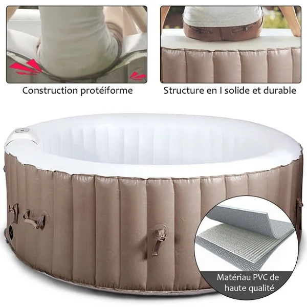 Spa Gonflable Rond 800l pour 4 Personnes 220v-240v Gonflage Automatique 1800w en Pvc Pp Abs 180x180x65cm Beige