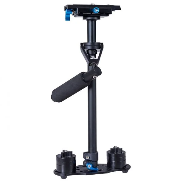 Stabilisateur poignée main pour appareil photo reflex, Rotatif à 360°, Capacité 3kg max, 38-60 cm, Noir et Bleu