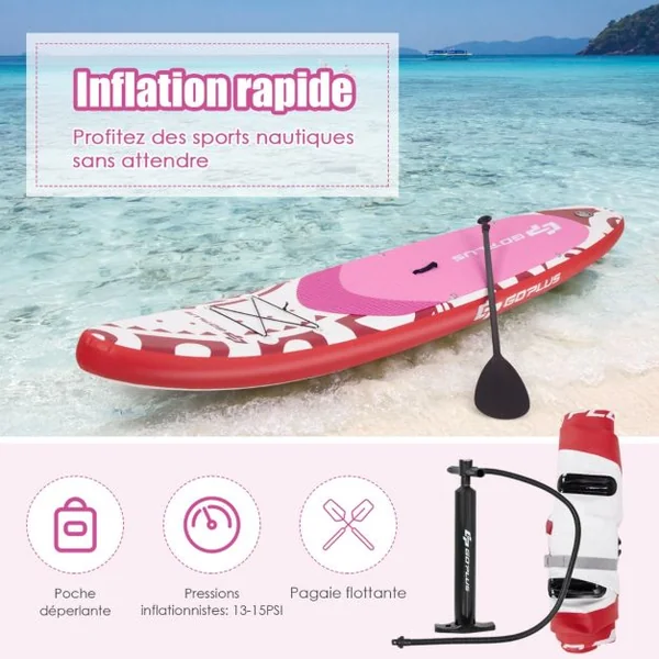 Stand-up Paddle 325 cm x 76 cm x 15 cm gonflable planche de surf avec accessoires kit de réparation pour jeunes et adultes