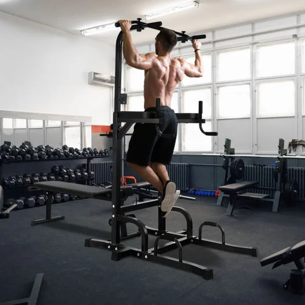Station de Traction Musculation 7 Hauteurs 154-207CM avec Banc Pliable Fitness Barre de Traction Charge 250kg avec Coussin de Coude