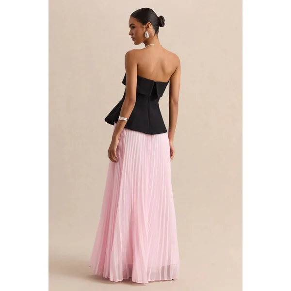 Stellara | Robe longue corset bandeau noire et rose avec jupe transparente