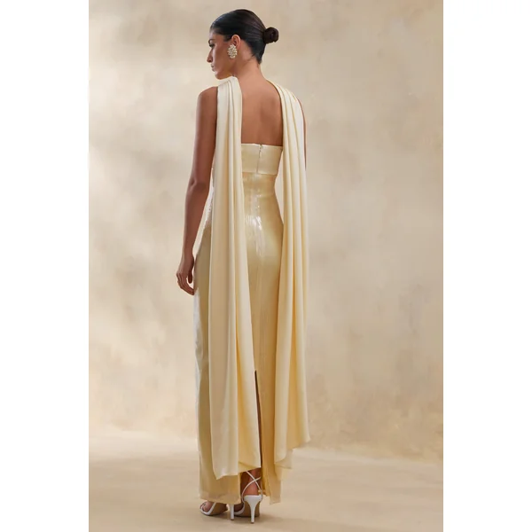 Stephanie | Robe longue bandeau citron avec foulard