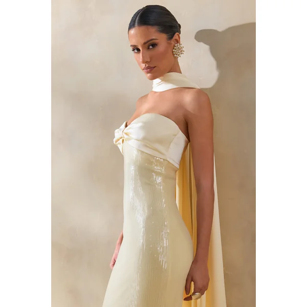 Stephanie | Robe longue bandeau citron avec foulard