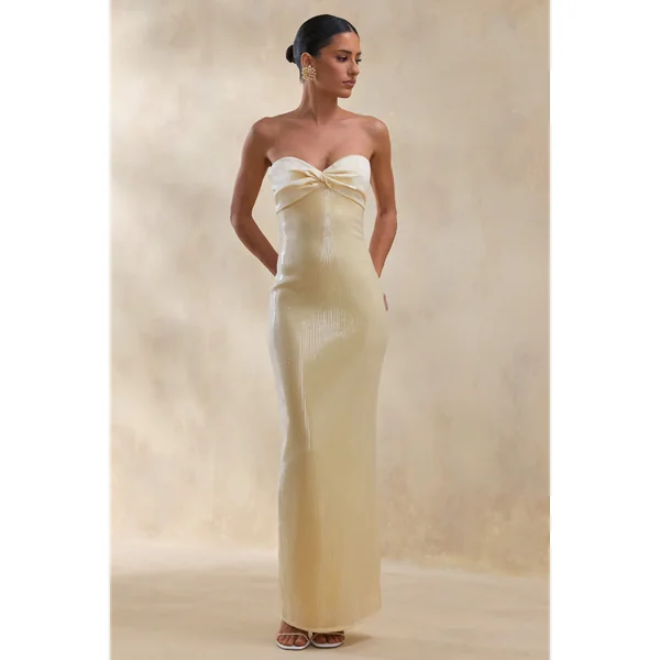 Stephanie | Robe longue bandeau citron avec foulard