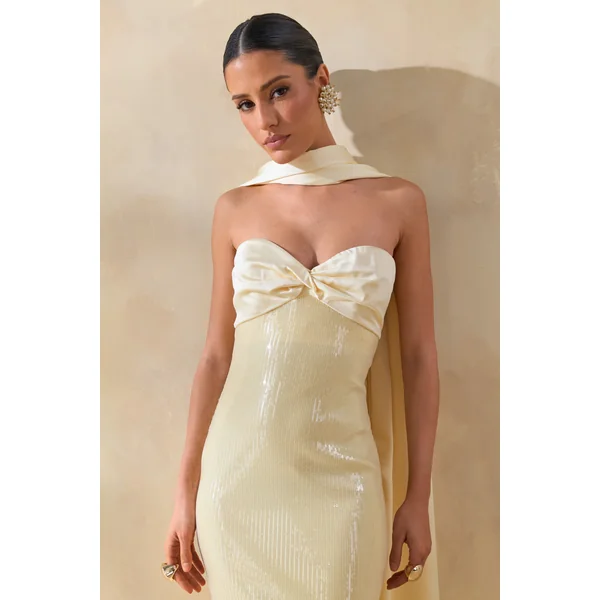 Stephanie | Robe longue bandeau citron avec foulard