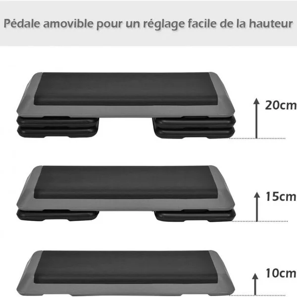 Stepper Aérobic à Hauteur Réglable 3 Niveaux 10/15/20CM Capacité de Poids 250KG en PE pour Maison Gym Exercice Bureau