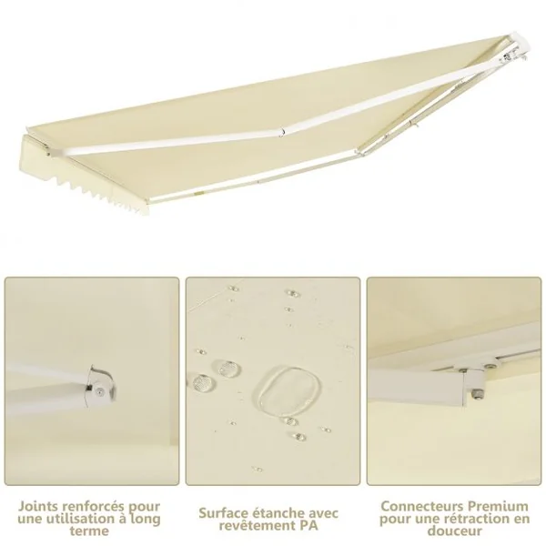 Store Banne de Balcon Rétractable 2,5x2M Tissu Résistant aux UV et à l'Eau Angle Réglable 5-35° Beige