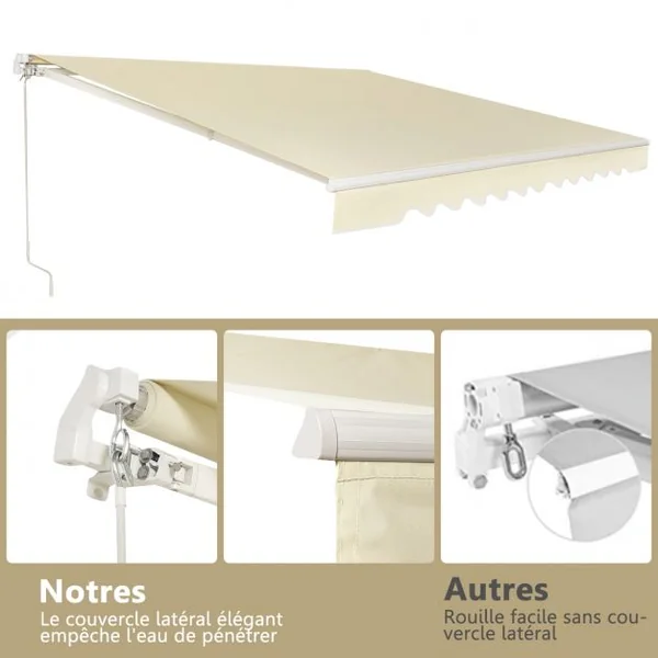 Store Banne de Balcon Rétractable 2,5x2M Tissu Résistant aux UV et à l'Eau Angle Réglable 5-35° Beige