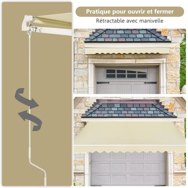 Store Banne de Balcon Rétractable 2,5x2M Tissu Résistant aux UV et à l'Eau Angle Réglable 5-35° Beige