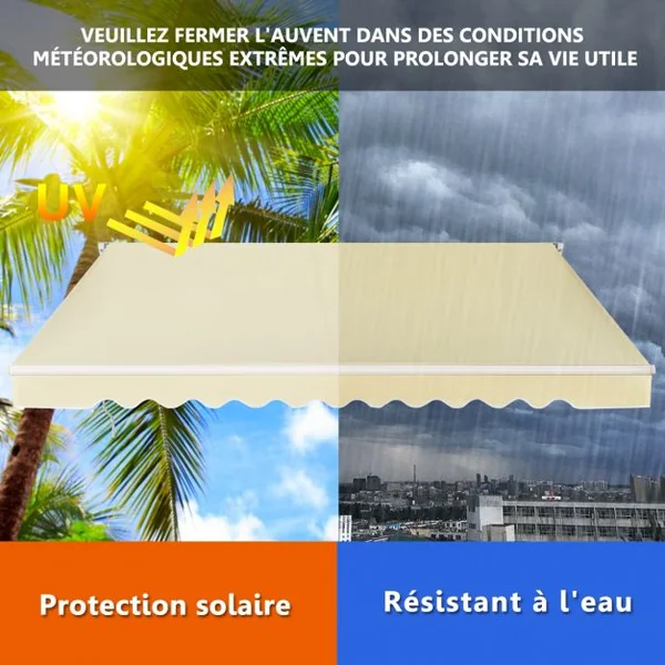 Store Banne de Balcon Rétractable 2,5x2M Tissu Résistant aux UV et à l'Eau Angle Réglable 5-35° Beige