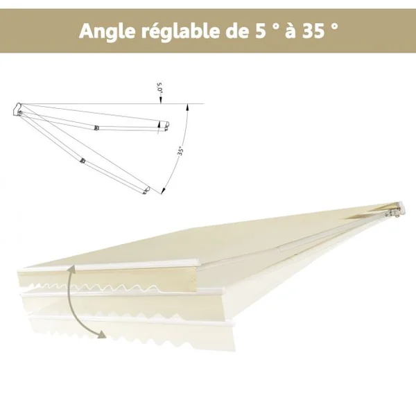 Store Banne de Balcon Rétractable 2,5x2M Tissu Résistant aux UV et à l'Eau Angle Réglable 5-35° Beige