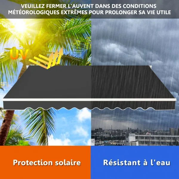 Store Banne de Balcon Rétractable 2,5x2M Tissu Résistant aux UV et à l'Eau Angle Réglable 5-35° Gris