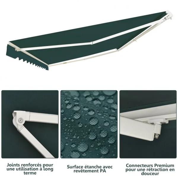 Store Banne de Balcon Rétractable 2,5x2M Tissu Résistant aux UV et à l'Eau Angle Réglable 5-35° Vert