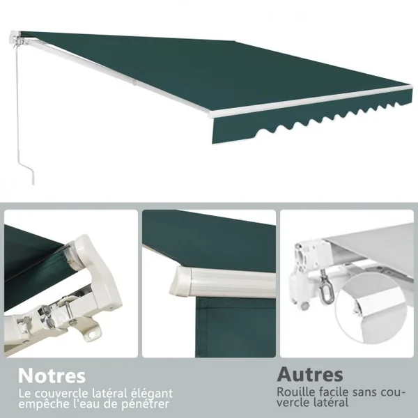 Store Banne de Balcon Rétractable 2,5x2M Tissu Résistant aux UV et à l'Eau Angle Réglable 5-35° Vert