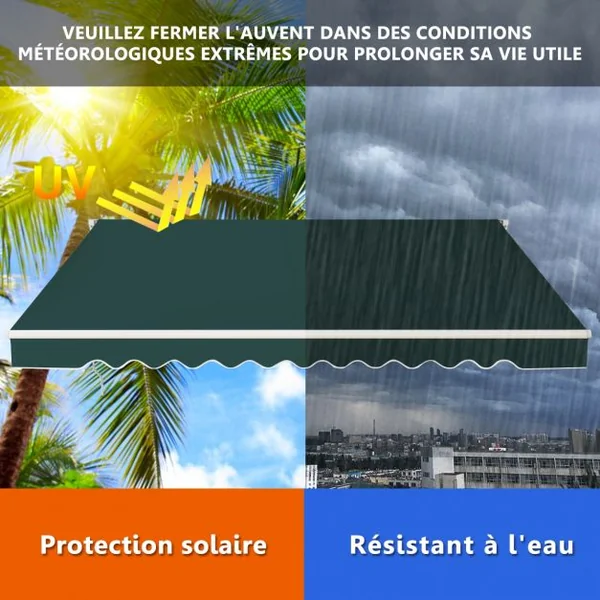 Store Banne de Balcon Rétractable 2,5x2M Tissu Résistant aux UV et à l'Eau Angle Réglable 5-35° Vert