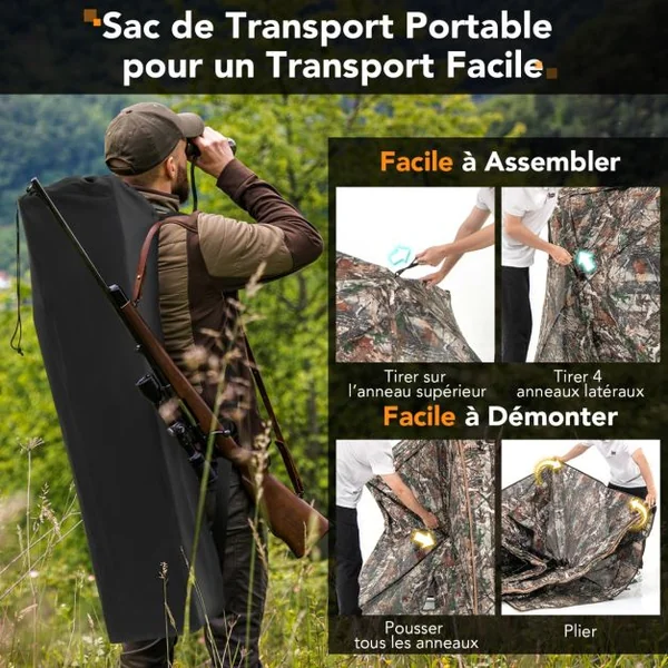 Store de Chasse Amovible 5 en 1 pour 2 à 3 Personnes Tente de Chasse Pop-Up Vue à 360° avec Puits de Lumière 148x148x164cm Camouflage