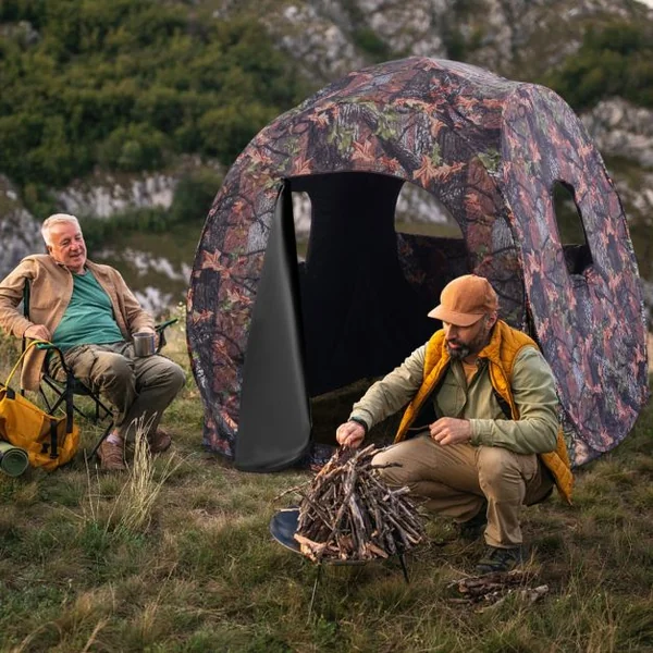 Store de Chasse Portable Cadre en Acier pour 3 Personnes Fenêtres en Maille avec Sangles d'Arrimage Piquets de Sol Sac de Transport 152x152x163cm
