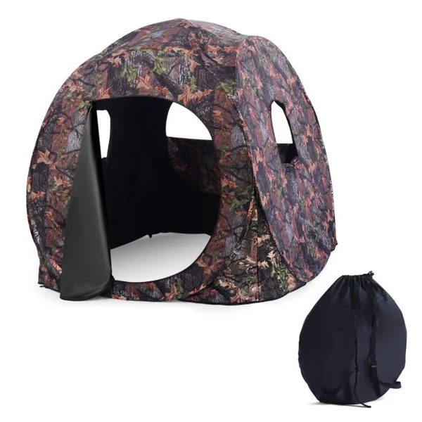 Store de Chasse Portable Cadre en Acier pour 3 Personnes Fenêtres en Maille avec Sangles d'Arrimage Piquets de Sol Sac de Transport 152x152x163cm