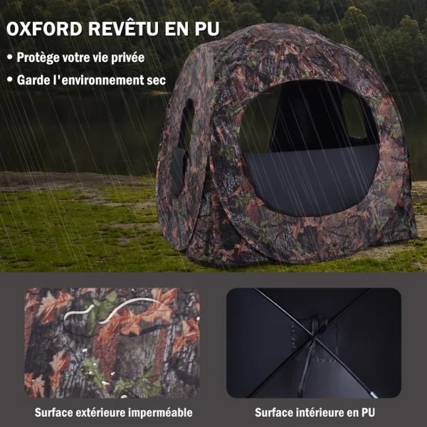 Store de Chasse Portable Cadre en Acier pour 3 Personnes Fenêtres en Maille avec Sangles d'Arrimage Piquets de Sol Sac de Transport 152x152x163cm