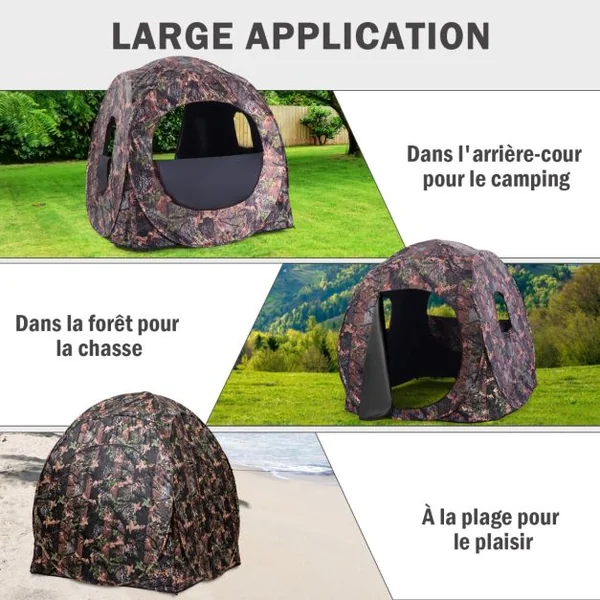 Store de Chasse Portable Cadre en Acier pour 3 Personnes Fenêtres en Maille avec Sangles d'Arrimage Piquets de Sol Sac de Transport 152x152x163cm