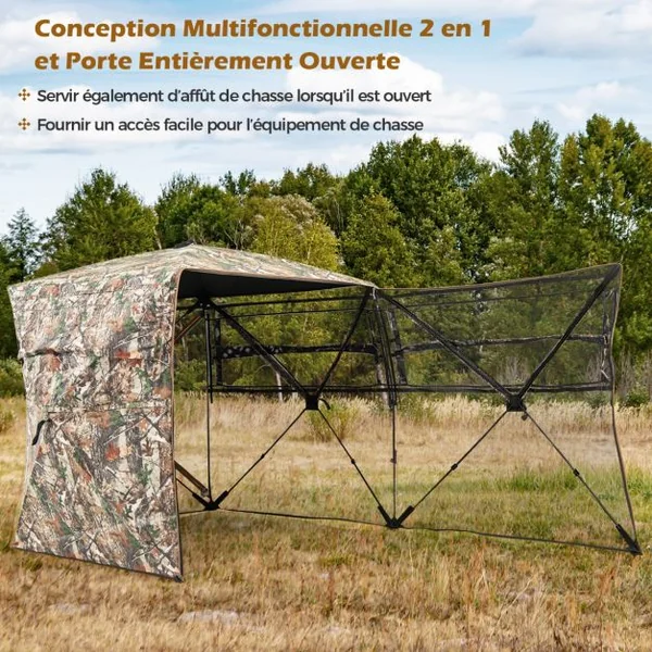Store de Chasse Portable pour 2 à 3 Personnes Tente de Chasse Pop-Up Vue Dégagée à 360° avec Sac de Transport 148x148x170cm Camouflage