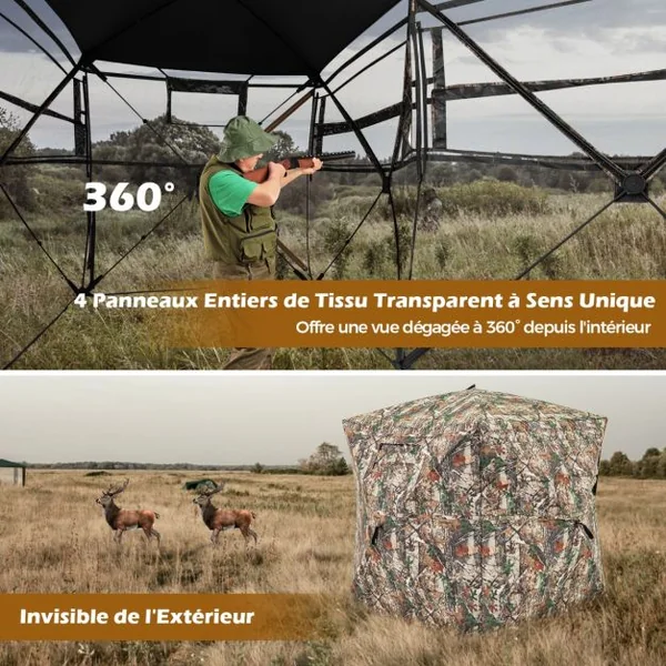 Store de Chasse Portable pour 2 à 3 Personnes Tente de Chasse Pop-Up Vue Dégagée à 360° avec Sac de Transport 148x148x170cm Camouflage