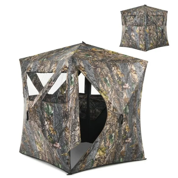 Store de Chasse Portable pour 3 Personnes Tente de Chasse Instantanée Escamotable avec Piquets et Attaches de Sol Fenêtres en Maille