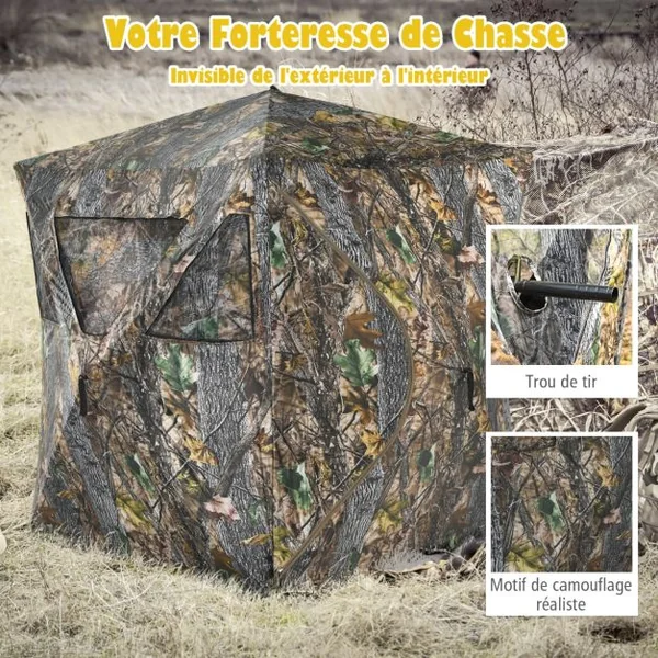 Store de Chasse Portable pour 3 Personnes Tente de Chasse Instantanée Escamotable avec Piquets et Attaches de Sol Fenêtres en Maille