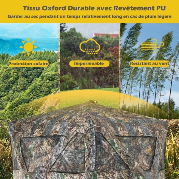 Store de Chasse Portable pour 3 Personnes Tente de Chasse Instantanée Escamotable avec Piquets et Attaches de Sol Fenêtres en Maille