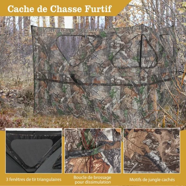 Store de Chasse Portable Transparent Vue Dégagée à 360° Tente de Chasse Escamotable à 2 Panneaux et 3 Fenêtres Triangulaires avec Sac de Transport