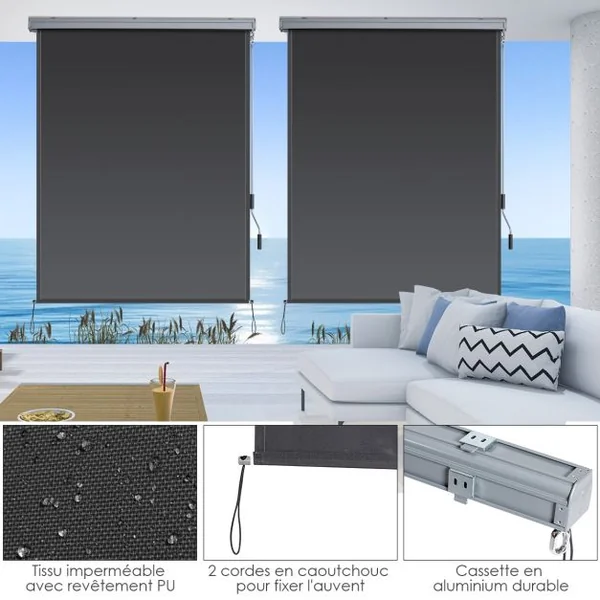 Store Enrouleur Occultant Grande Bloquement de la Lumière 160x250 CM Écran d'Intimité Imperméable Gris foncé