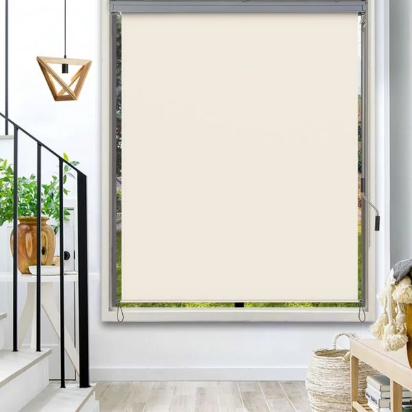 Store Enrouleur Occultant Polyester 140x250CM Écran Imperméable pour Fenêtres et Portes Beige