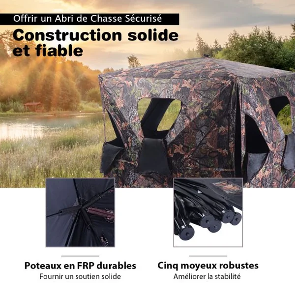 Store Tente de Chasse Portable pour 3 Personnes Vue Dégagée à 360° avec Sangles d'Arrimage Piquets de Sol Sac de Transport 148x148x170cm