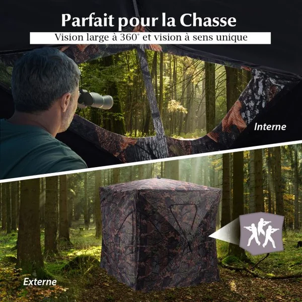 Store Tente de Chasse Portable pour 3 Personnes Vue Dégagée à 360° avec Sangles d'Arrimage Piquets de Sol Sac de Transport 148x148x170cm