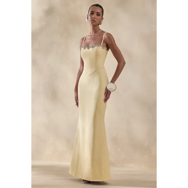 Story | Robe longue citron à encolure cœur festonnée