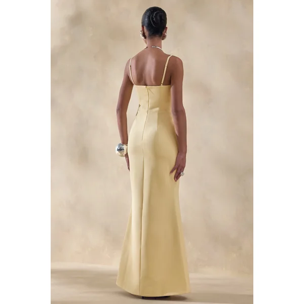 Story | Robe longue citron à encolure cœur festonnée