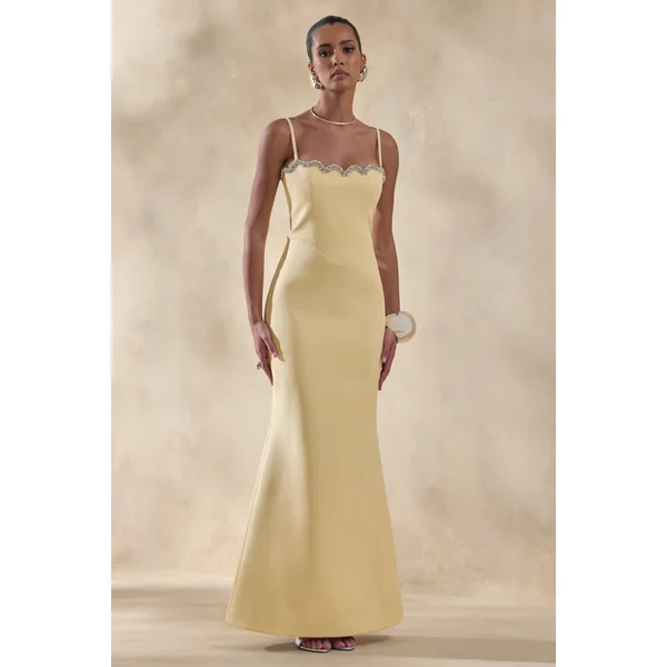 Story | Robe longue citron à encolure cœur festonnée